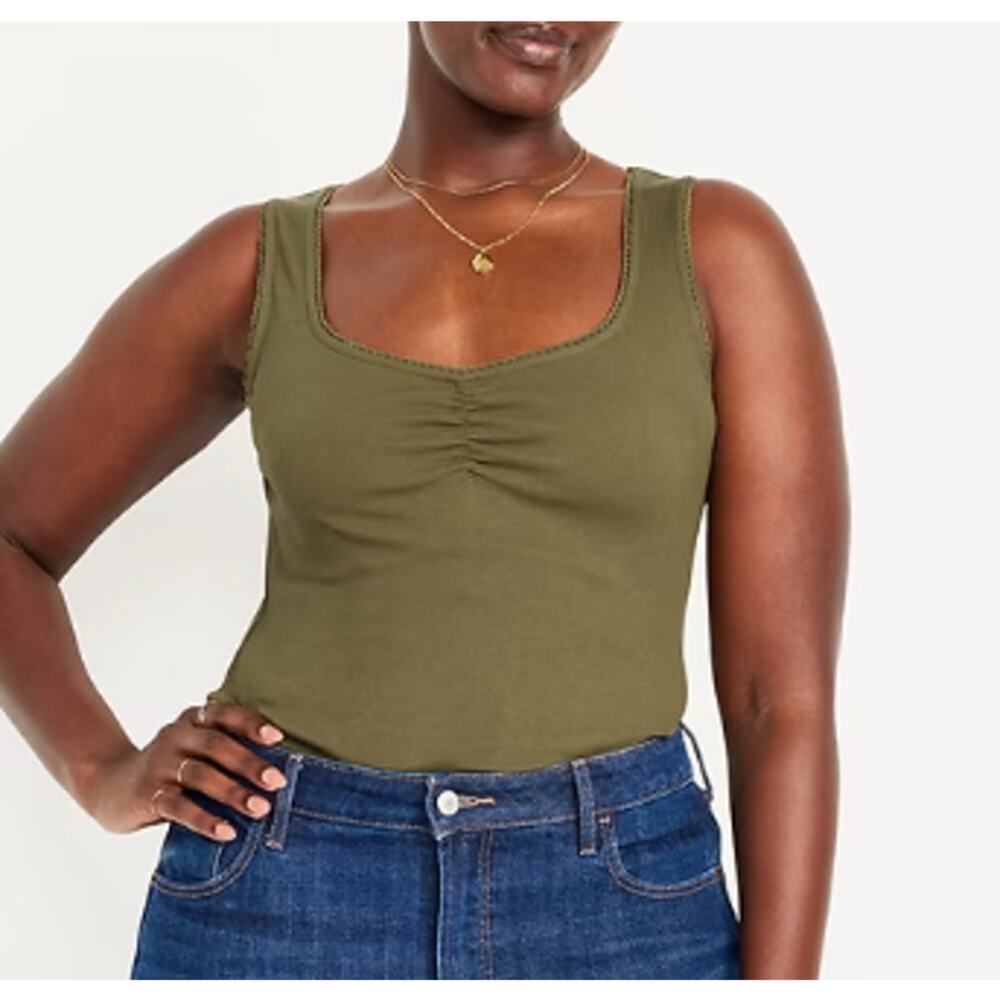 Old Navy Womens Green Satin Moss Cinched Rib-Knit Crop Tank Top NEW Large